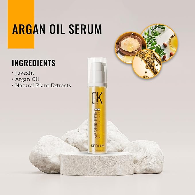 GK HAIR Global Keratin 100% Organic Argan Oil Anti Frizz Serum Styling Smoothing Strengthening Hydrating & Nourishing Heat Protection Shine Frizz Control Dry Damage Hair Repair