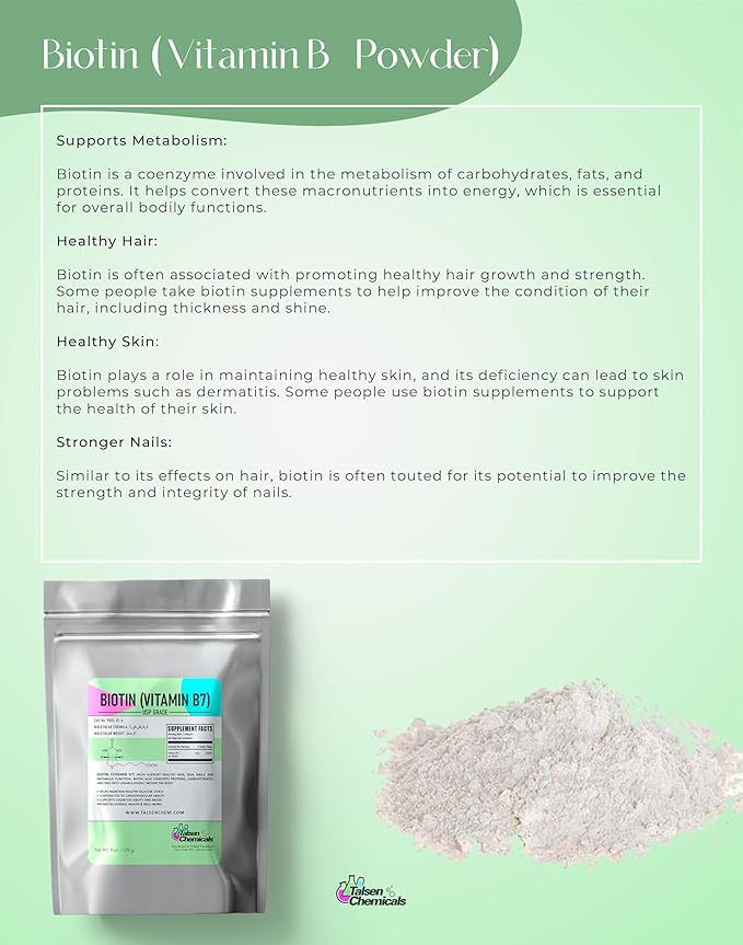 Biotin (Vitamin B7) Powder Vitamin B7 Powder for Hair, Skin, and Nail Health, Biotin Vitamin Non-GMO, Gluten-Free (8 Ounce / 226 Grams)