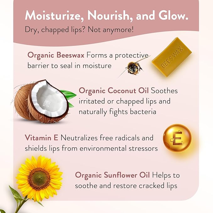 Moroccan Magic Organic Rose Lip Balm 3 Pack | Chapsticks for Dry Lips | Natural Argan & Essential Oils Lip Moisturizer + Vitamin E | Smooth, Hydrating, Non-Toxic | Organic Lip Balm Set