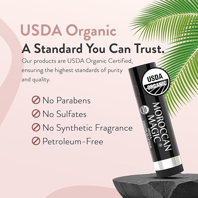 Moroccan Magic Organic Rose Lip Balm 3 Pack | Chapsticks for Dry Lips | Natural Argan & Essential Oils Lip Moisturizer + Vitamin E | Smooth, Hydrating, Non-Toxic | Organic Lip Balm Set