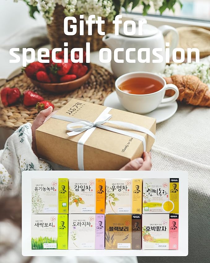 Ssanggye Persimmon Leaf Tea 1.0g x 40 Tea Bags, Premium Korean Herbal Tea Hot Cold Herb Soft Savory Taste Decaf 4 Seasons Made in Korea